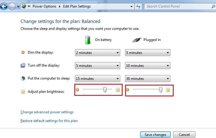 chỉnh độ sáng laptop bằng cách thay đổi chế độ pin